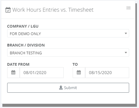 Project Charging Workhours Entries vs Timesheet Comparison