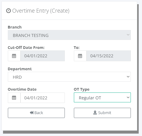 Timekeeping: Overtime Filing (create)