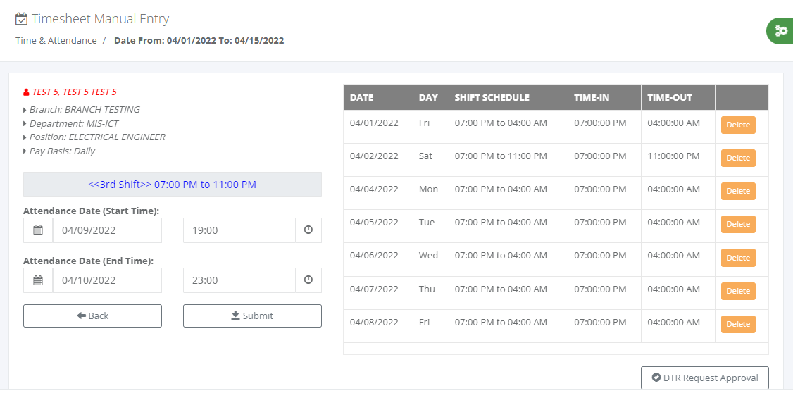 Timekeeping: Timesheet Filing (data capture)