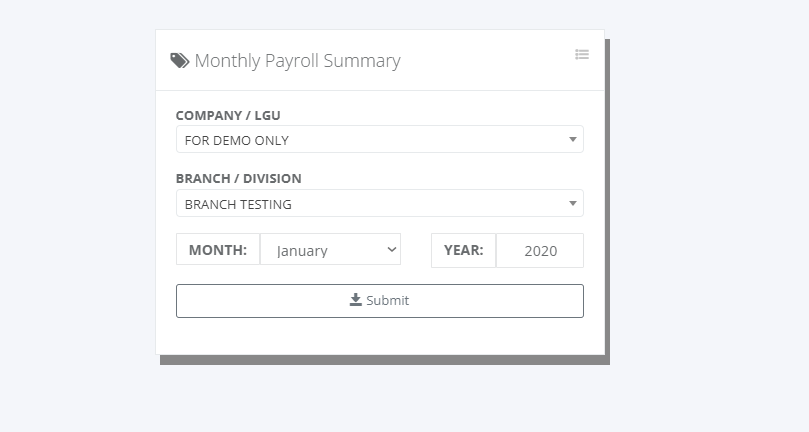 Executive: Payroll Monthly Summary