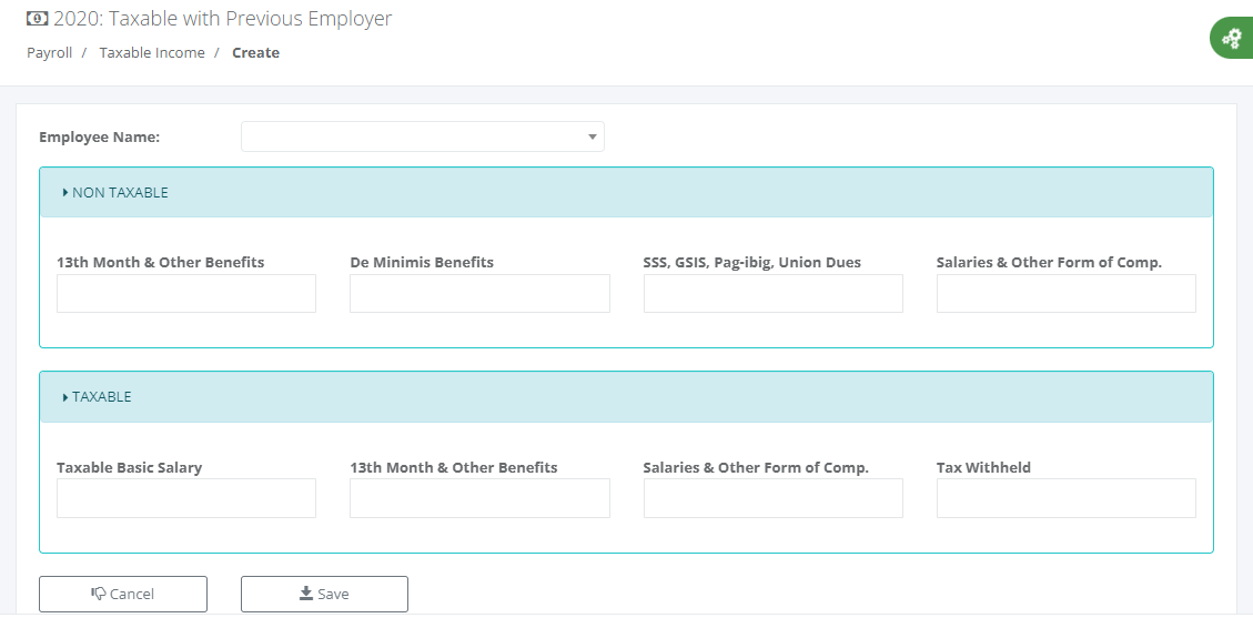 Payroll: Employees Taxable with Previous Employer (Create)